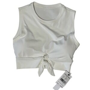 Robin Piccone Ava Front Tie Bikini Top White High Neck Swim Crop Top XS